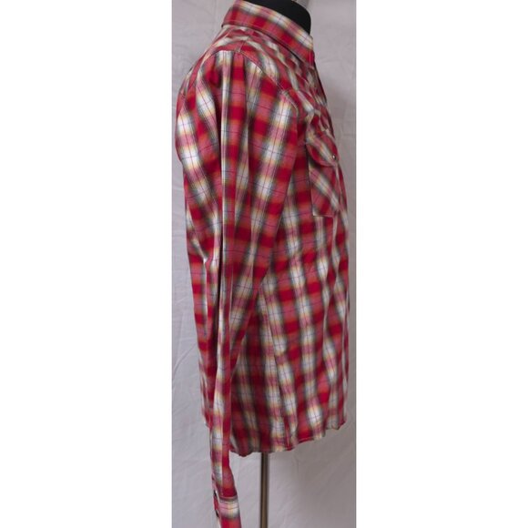 Cowboy Hardware Mens Medium Red Plaid Embroidered Steer Skull Pearl Snap Shirt - Picture 7 of 12